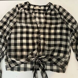 Sheer Black and White Checkered Blouse